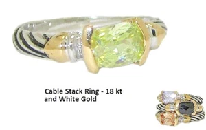 Stack ring CZ green peridot Cable silver 18kt yellow gold rectangle 5 6 8 New - Picture 1 of 4