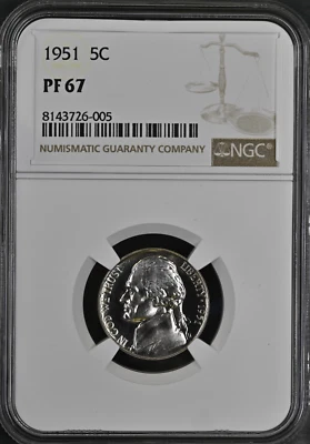 1951 Jefferson 5¢ NGC PF 67 - Image 1 of 2