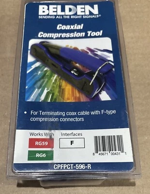 Herramienta de compresión coaxial de cable Belden para conectores F RG59 o RG6 CPFPCT-596-R Foto 1 de 2