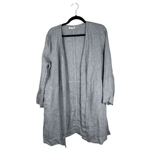 Kimono Eileen Fisher Lino Orgánico Denim Cambray Topper Abierto Talla Mediana - Imagen 1 de 5