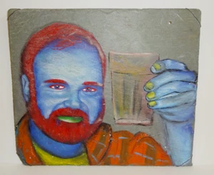 Handpainted Metal Wall Hanging Painting Alcohol Beer Man Cave Liquor Art Picture - Picture 1 of 2