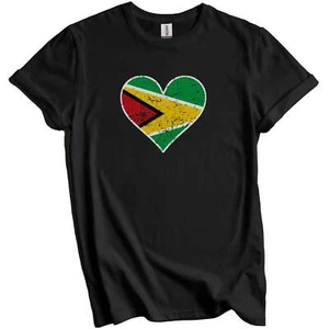 Guyanese Flag Heart Guyana Love Distressed T-Shirt - Picture 1 of 5