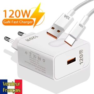 Chargeur Mural Pour Téléphone 120W GaN USB-A - + Câble USB/C Charge Rapide QC3.0 - Photo 1 sur 10