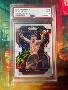 2022 RICKY SIMON PSA9 WHITE SPARKLE UFC PANINI PRIZM ROOKIE CARD RC #112 OREGON