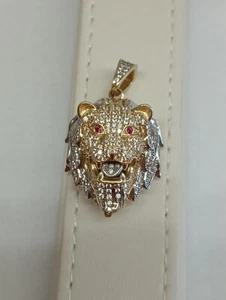 14k Yellow Gold Lions Head Pendant - Picture 1 of 5