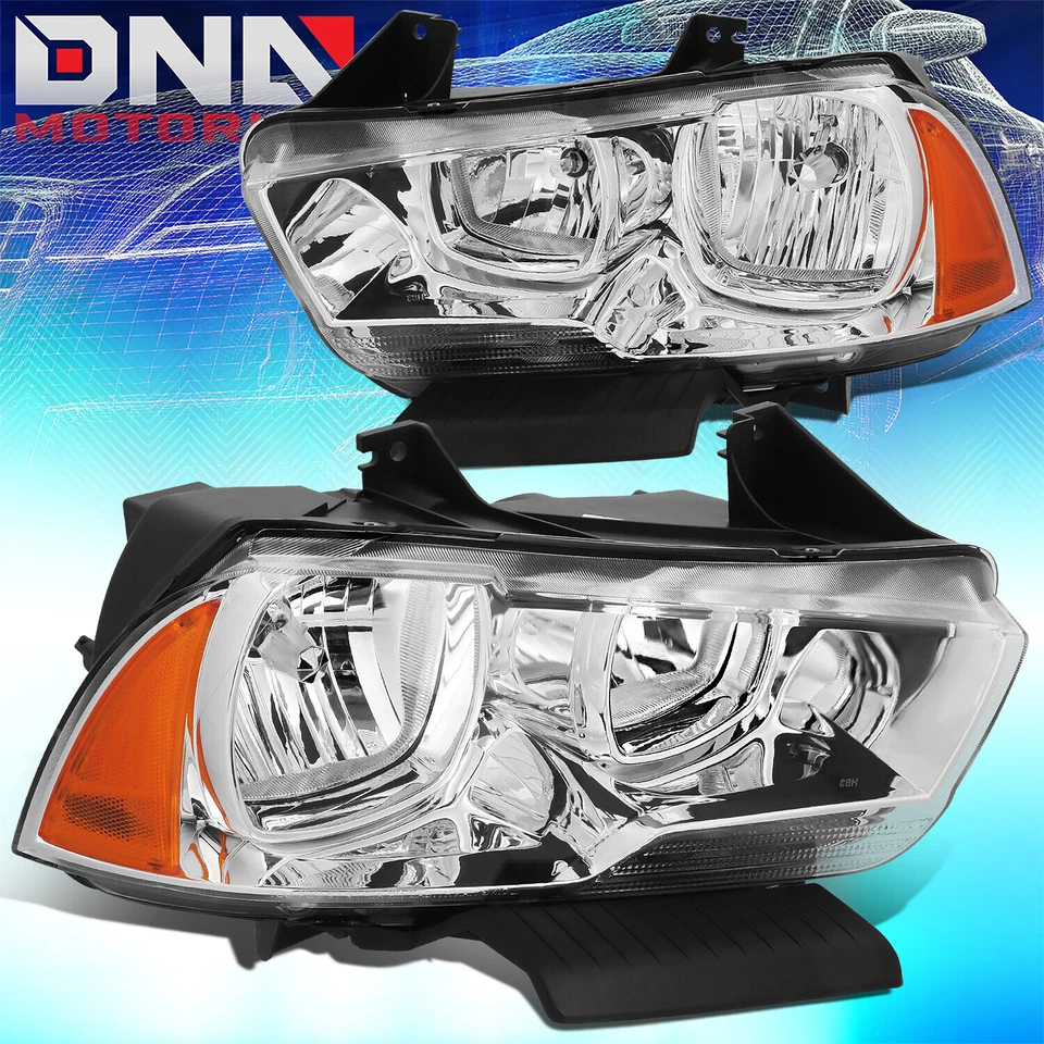 Faróis estilo fábrica Dodge Charger 2011-2014 carcaça cromada lado âmbar - Imagem 1 de 4