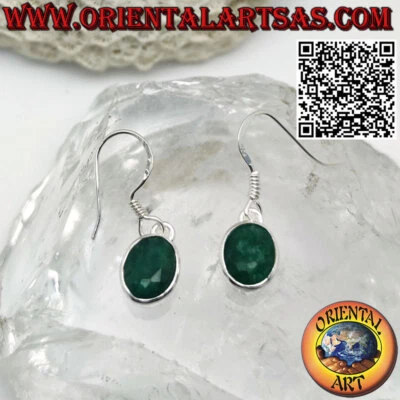 Orecchini in argento 925 ‰  pendenti con smeraldo naturali ovali incastonati - Immagine 1 di 4