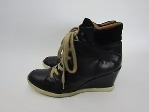 ALDO Womens Size 7.5 M Black Leather Wedge Laces Ankle Fashion Boots - Picture 1 of 10