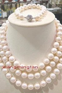 AAAAA 36"11-12mm REAL south sea white pearl SETS necklace bracelet earring 14K - Picture 1 of 5