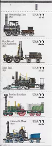US Scott 2362-66, Locomotives, 1987, Booklet Pane of 5 stamps, OG, VLH - Picture 1 of 1