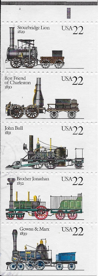 US Scott 2362-66, Locomotives, 1987, Booklet Pane of 5 stamps, OG, VLH - Image 1 of 1