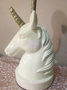 Unicorn Night Light Table Lamp White Gold Glitter Glam Room Decor FREE SHADE - Picture 1 of 12