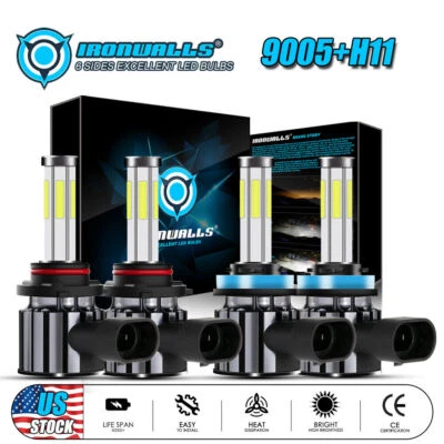 Faro LED 9005 H11 haz alto bajo 6 lados 6000K blanco para Peterbilt 388 389 Foto 1 de 4