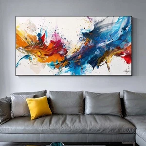 Pintura al óleo abstracta pintada a mano sobre lienzo arte de pared imágenes hogar azul 27*54 pulgadas - Imagen 1 de 5
