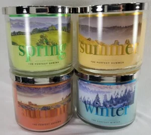 Bath Body Works PERFECT SPRING SUMMER AUTUMN WINTER 4 Candle Lot Seasons 14.5 oz - Picture 1 of 7
