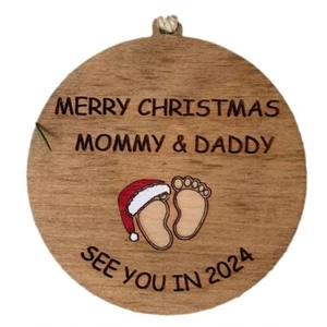 Creative Wooden Christmas Decoration 2024 Ornament Gift for Expecting Parents - Picture 1 of 8
