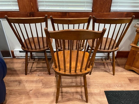 L. HITCHCOCK.HITCHCOCKS-VILLE.CONN.WARRANTED, 4 Windsor Fan Back Chairs Cover
