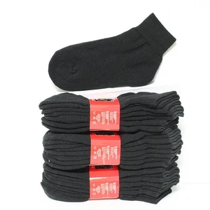 4, 12 Pairs Kid's Ankle High Cut Cotton Socks Solid Black Heavy Junior Size 4-6 - Picture 1 of 1