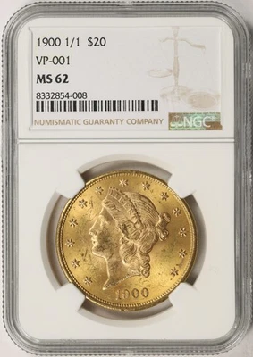 1900 1/1 VP-001 $20 Liberty Head Gold Double Eagle NGC MS62 Foto 1 de 4
