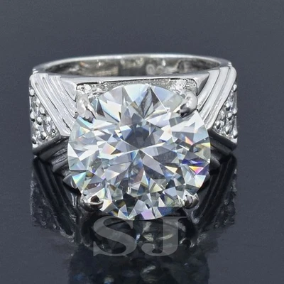 РЕДКОЕ сертифицированное обработанное мужское кольцо с одним белым бриллиантом 10,50 карата серебро 925 пробы - Изображение 1 из 4