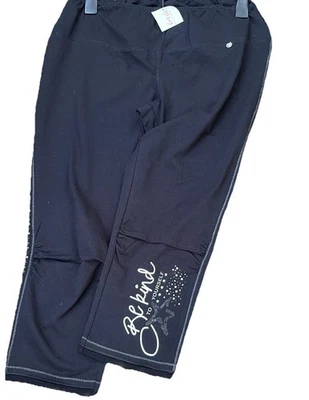 Tredy Glitzer Print Perlen Spruch Stretch Legging HOSE Neu 46 XXL Schwarz  - Bild 1 von 4