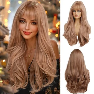 Long Wavy Strawberry Blonde Wig with Bangs for Women Natural Synthetic Hair H... - Picture 1 of 9