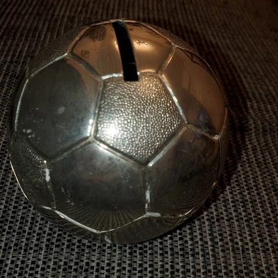 Football money box silver plated Soccer Bank with label - Image 1 of 4