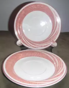 Sango Allegro Untertasse Peach Swirl Set 80er Mod Geschirr Retro Rosa Weiß - Bild 1 von 1