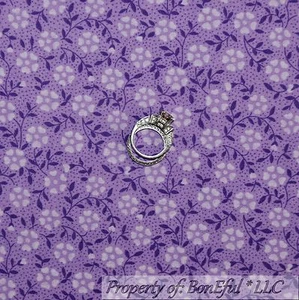 BonEful Fabric FQ Cotton Quilt Purple Light Pastel Calico Flower Leaf Dot Girl S - Picture 1 of 11