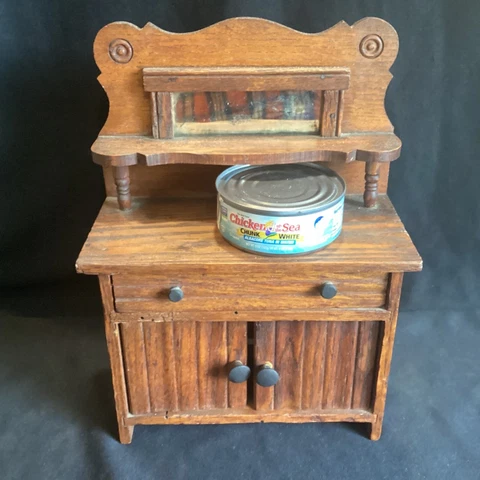 Antique 11” Tall Victorian Oak Doll Child’s Salesman’s Sample Sideboard Server Cover