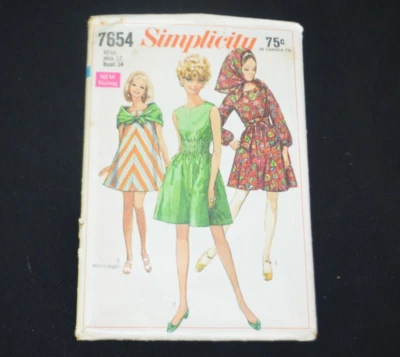 1968 Mod Era Uncut Simplicity 7654 Dress & Scarf Size 12 Vintage Sewing Pattern - Image 1 of 3