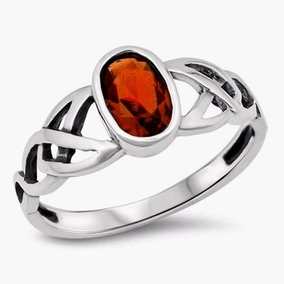 Oval Celtic Ring Genuine Sterling Silver 925 Rhodium Plated 8 mm Sizes 5 - 10 - Image 1 of 2