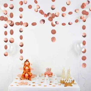 Rose Gold Glitter Circle Polka Dots Paper Garland Banner 13FT - Picture 1 of 2