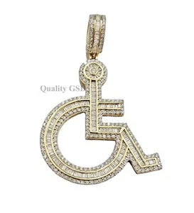 1.50CT Diamond Pendant Charm handicap wheelchair sign Real 10k Yellow Gold Diam - Picture 1 of 9