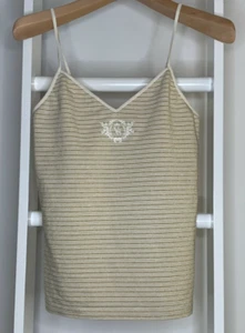 Victorias Secret Tank Womens Medium Gold Glitter Gem Stretch Camisole - Picture 1 of 6