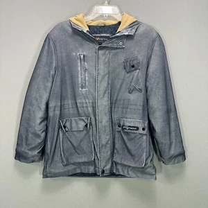 90s Y2K Lee Pipes Winter Coat Boys Youth M Skater Grunge Distressed Lined Gray - Picture 1 of 19