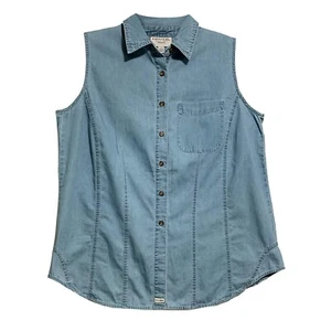 Emanuel by Emanuel Ungaro, Button-Up Sleeveless Light Wash Jean Shirt, size 14 - Picture 1 of 4