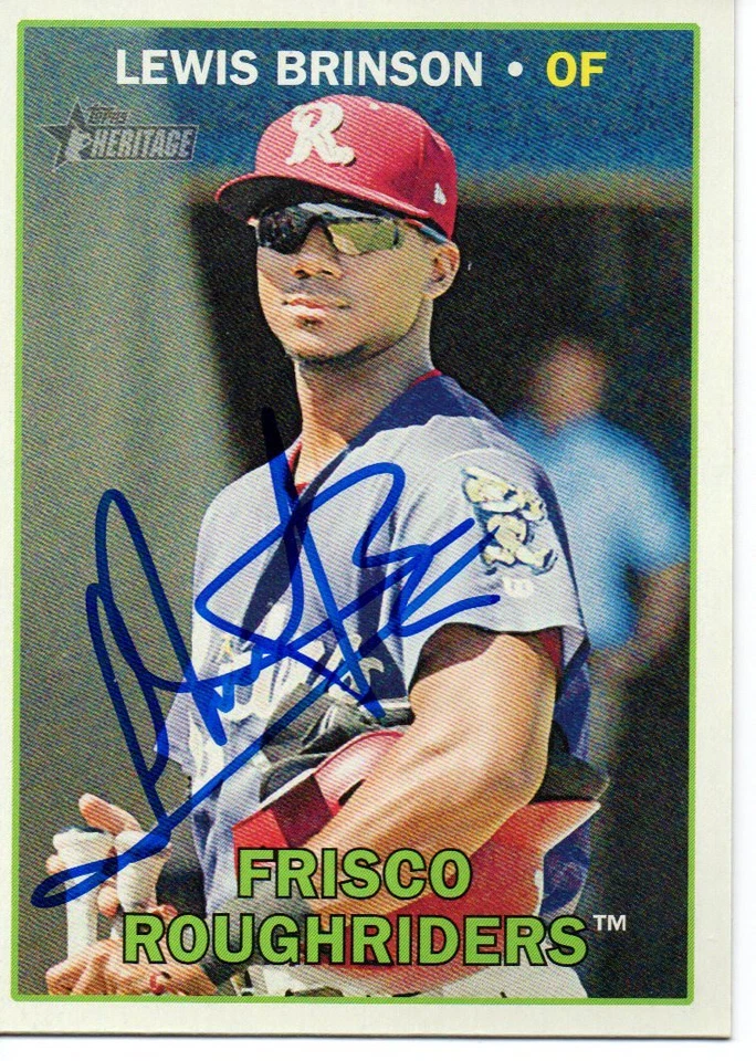 Lewis Brinson Milwaukee Brewers 2016 Topps Heritage Minors Signed Card - Image 1 of 1