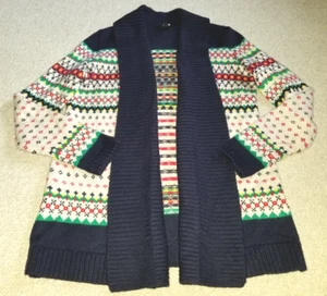 Womens Sweater-TALBOTS-navy/multicolor Fair Isle shawl collar open cardigan-XS - Picture 1 of 4