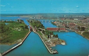 Sault Ste. Marie, Canada Postcard International Bridge Soo Locks About 1950s RR - Picture 1 of 2