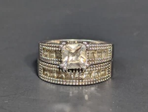 NV 925 Sterling Silver Cubic Zirconia Wedding Ring Set Size 8.25 - Picture 1 of 17