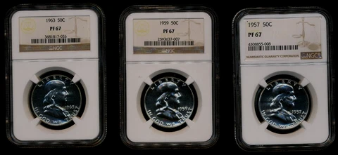 1957, 1959, 1963 Franklin NGC PF 67 Proof Silver Half Dollar 50c PR Halves Fifty Cover