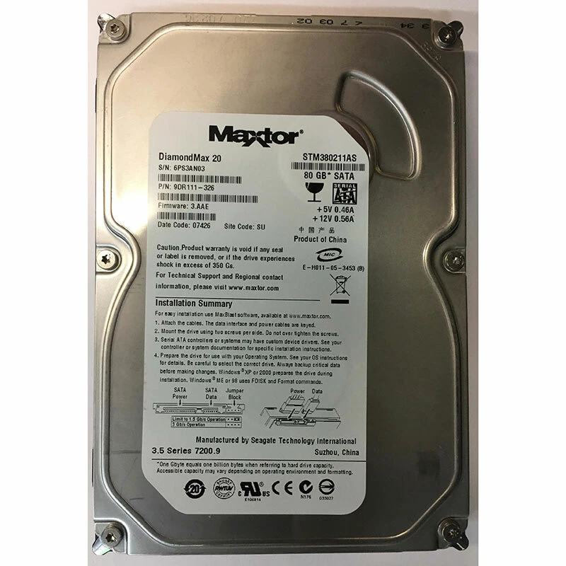 9DR111-326 - Maxtor 80GB 7200 RPM SATA 3.5" HDD - Image 1 of 1