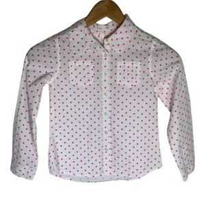 Gymboree Top Girls 8 Kids Long Sleeve Button Down Shirt Polka Dots White Pink - Picture 1 of 10