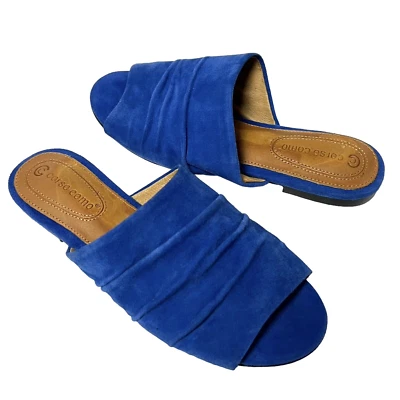 Corso Como Beachaven Slide Flats Size 5.5 M Royal Blue Suede Sandals Peep Toe - Image 1 of 4