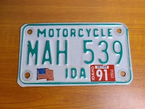 1991 Idaho MOTORCYCLE License Plate - "MAH 539" IDA 91 sticker - Picture 1 of 3