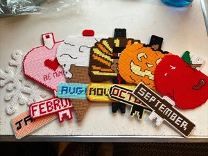 Vintage Kreuzstich Weihnachtsdeko 6er Set Handarbeit Klassenzimmer - Bild 1 von 7