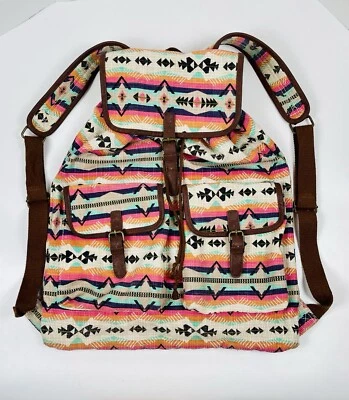Mochila Mossimo Colorida Boho Suroeste Azteca Tribal Cáscara Suave Saco Cinch Foto 1 de 4