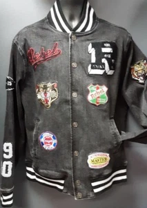 Men's Rebel Minds Jean Jacket with Patches - Black - Picture 1 of 5