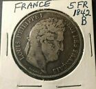  1842 B  France 5 Francs Louis Philippe Vf Rouen Mint  Silver Crown Coin